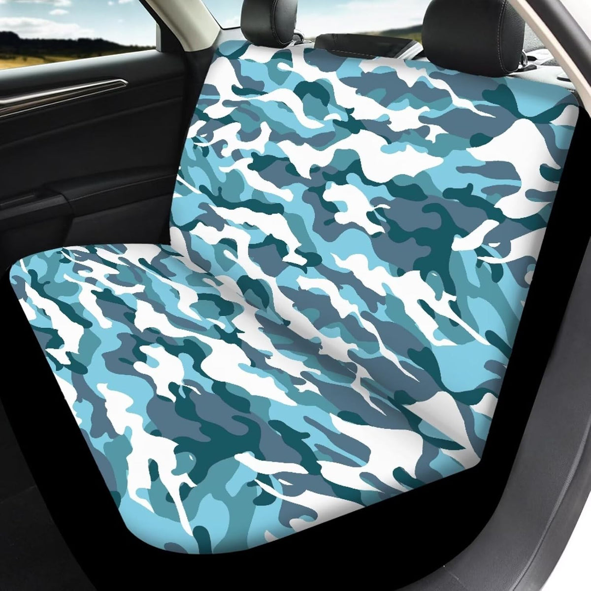 Howilath Art Blue Camo Car Seat Covers 4-Piece Set Universal Fit for Front & Rear Split Seats in SUVs, Trucks, and Sedans