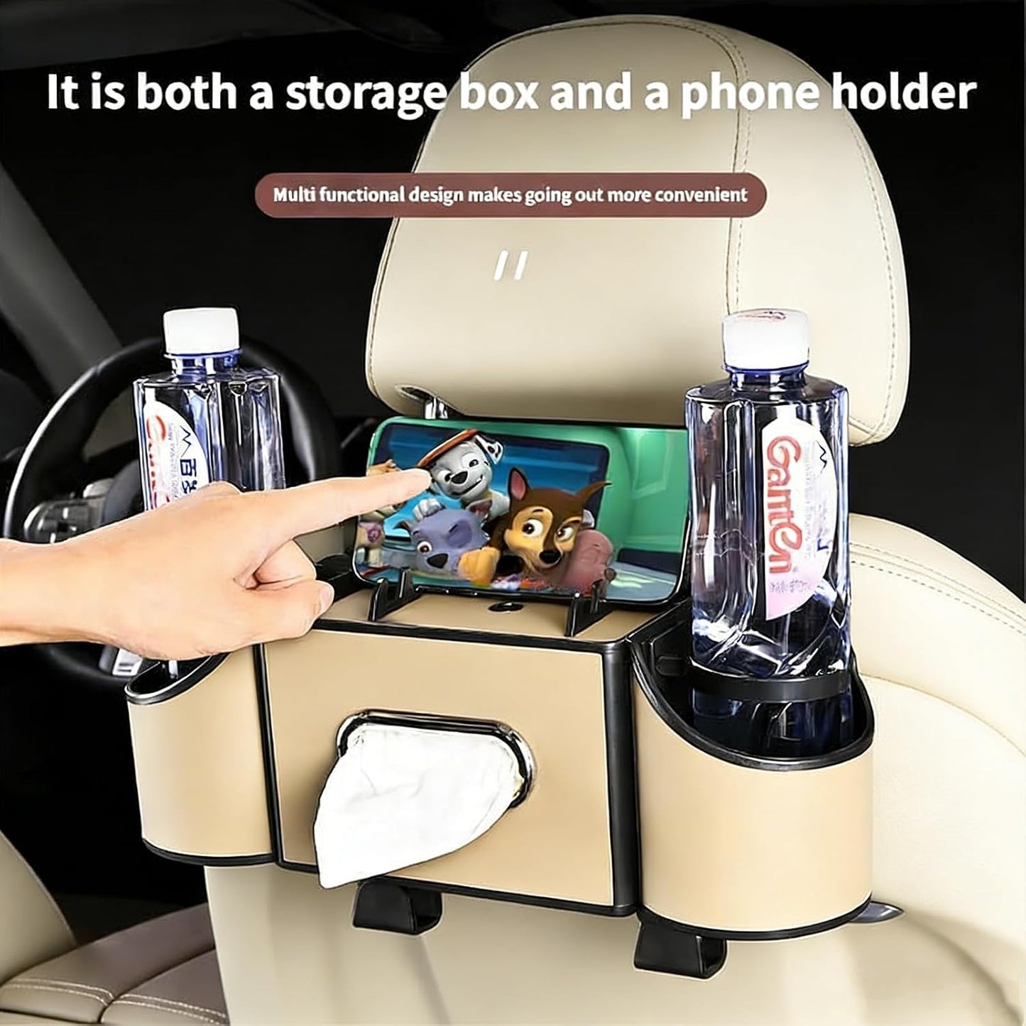 4-in-1 car organizer back seat, Multi-Pocket backseat car cup holder, Universal back seat cup holders for cars, car organization, for Travel & Daily Use (METER)