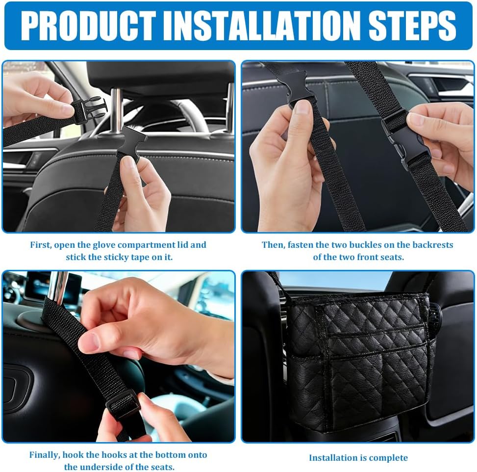 Car Purse Holder Between Seats, Car Storage Organizer, Leather Large Capacity Storage Pocket for Front Seat, Front Seat Pocket Handbag Holder & Barrier of Backseat Pet Kids for Most Vehicles
