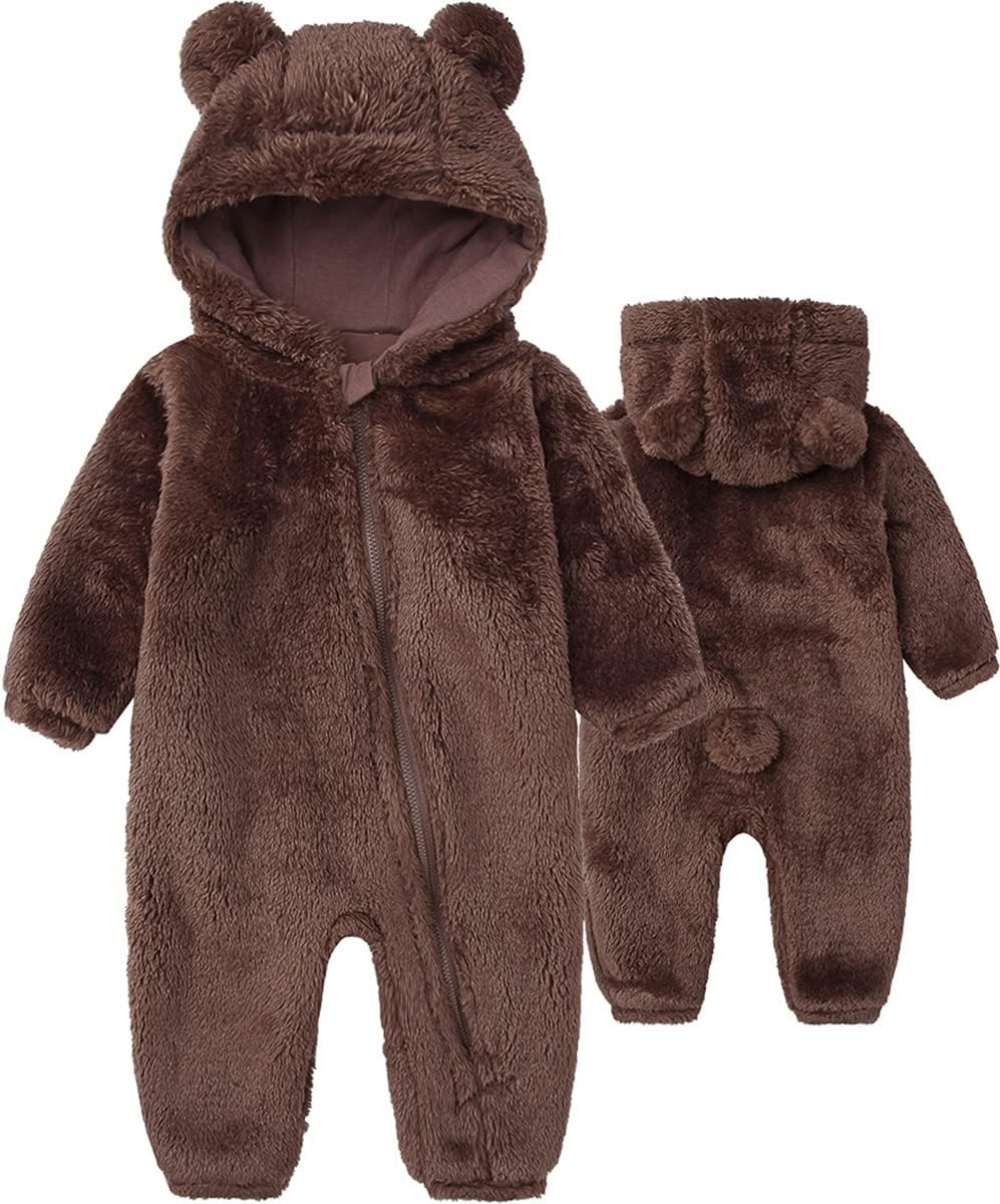 Babymine Newborn Baby Jumpsuit Hooded Fleece Rompers Long Sleeve Onesie Outwear Outfits
