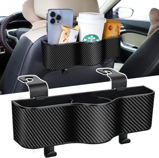 Backseat Car Organizer with Cup Holder - Multifunctional Back Seat Car Organizer with Two Seat Hooks, Fits Most Cars, Can Hold Snacks, Canned Drinks & Phones, Perfect for Travel