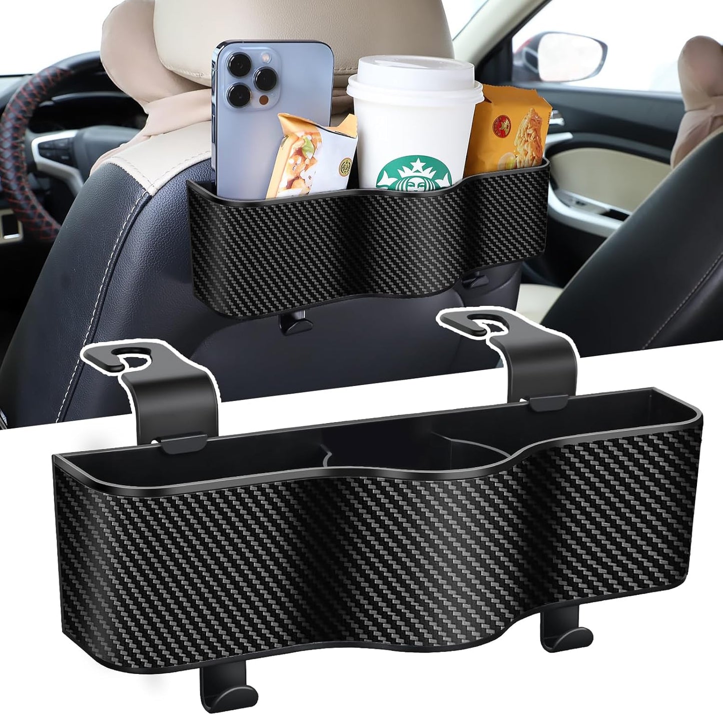 Headrest Backseat Organizer With Cup Holders, Perfect for Eating in Car, Kids' Seat Back Organizer, Food Table, Sauce Holder, Travel Accessories (2 Pack)