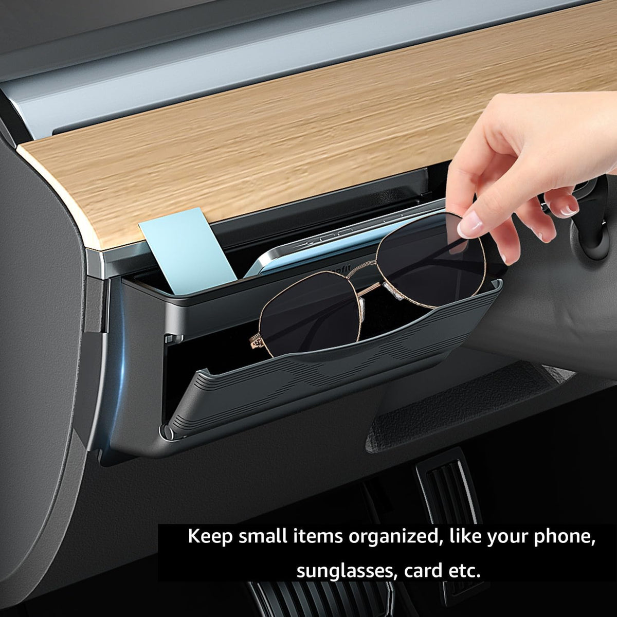 Topfit Dashboard Organizer for Tesla Model Y Model 3 Multifunctional Storage Box Sunglasses Phone Holder Glove Box Organized Accessories for Tesla Model Y/3 2017-2024.