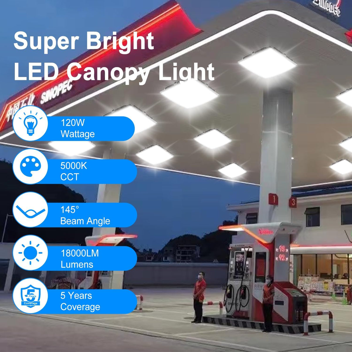 120W LED Canopy Light for Gas Station Light, 18000lm 0-10V Dimmable 5000K LED Canopy Lights, IP65 Waterproof Commercial Canopy Lights for Outdoor Garage Warehouse Shop Carpor UL Listed, 1 Pack