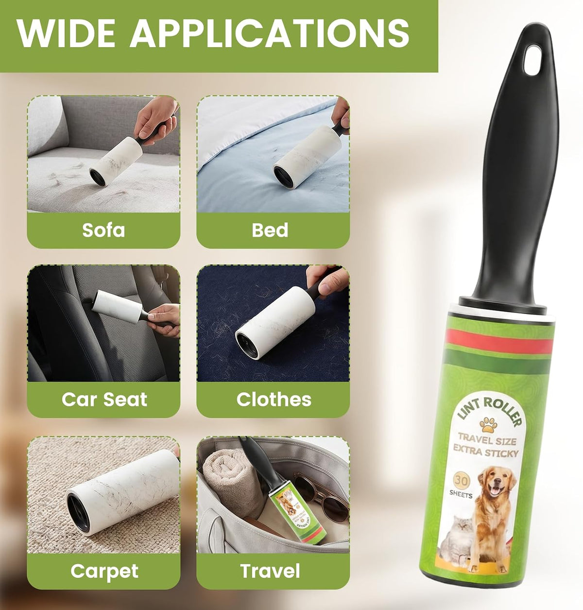 24 Pcs Mini Lint Roller for Travel 360 Sheets Bulk Small Lint Removers for Pet Hair, Cleaning Clothes Furniture Car Seat, Travel Accessories Portable Size Sticky Removing Tool