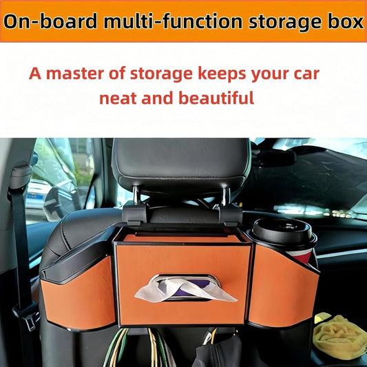 Car Back Seat Organizer, Car Tissue Holder, Cup Holder for Car - 2026 Upgrade 4-in-1 Leather Organizer & Storage Box for Phone, Snacks, Drinks, Handbag. Keep Your Ride Clean (Black)