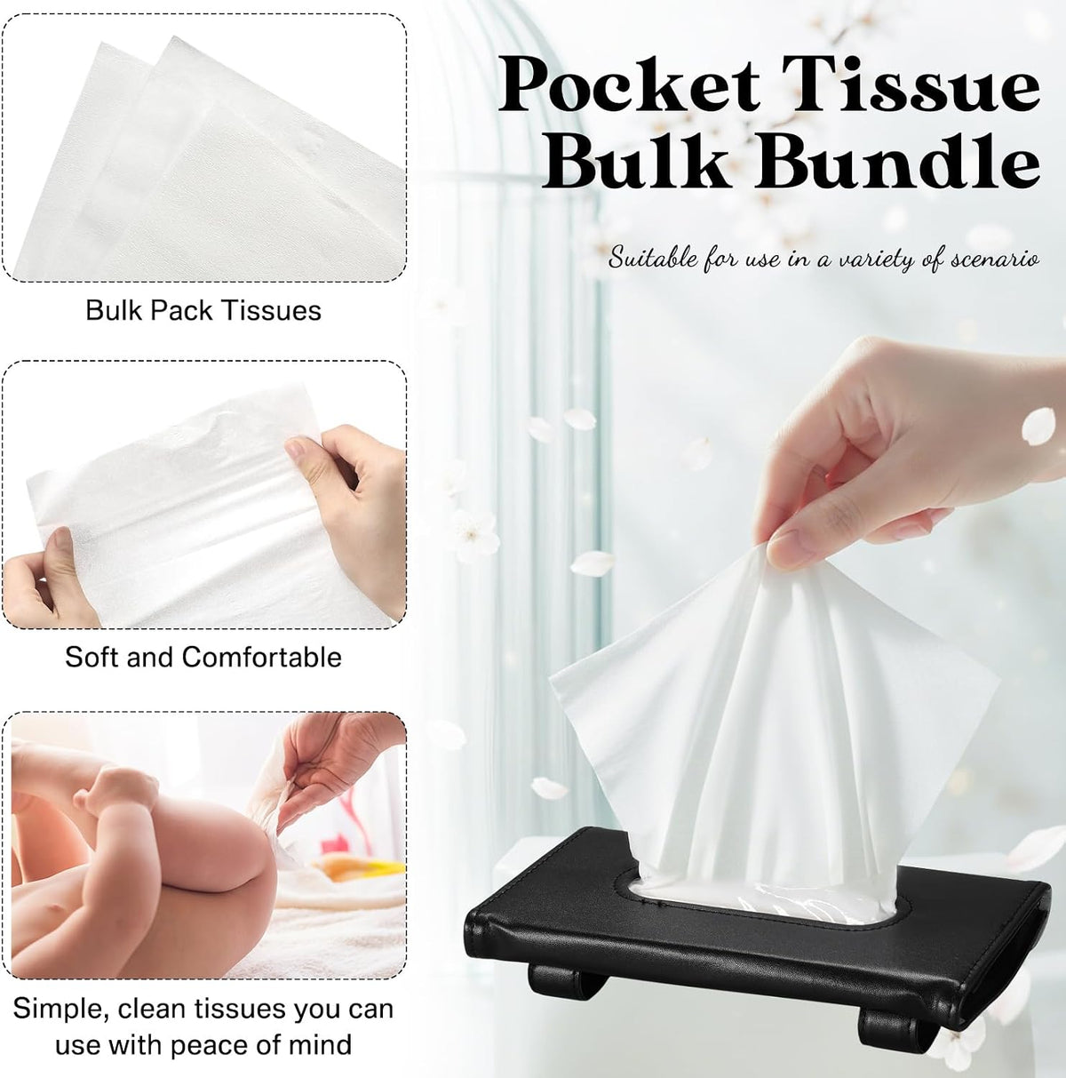 2 Pcs Black Car Tissue Holder with 20 Packs Tissue Refill Sun Visor Napkin PU Leather Backseat Napkin Mask Case Holder for Auto Accessories