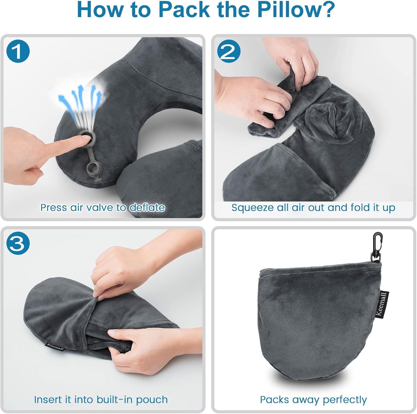Keemall Inflatable Travel Pillows for Airplanes, Easy Blow Up Inflatable Travel Neck Pillows for Air Travel Sleeping Long Flight, Comfort Travel Air Pillows for Car Train Office Nap Camping