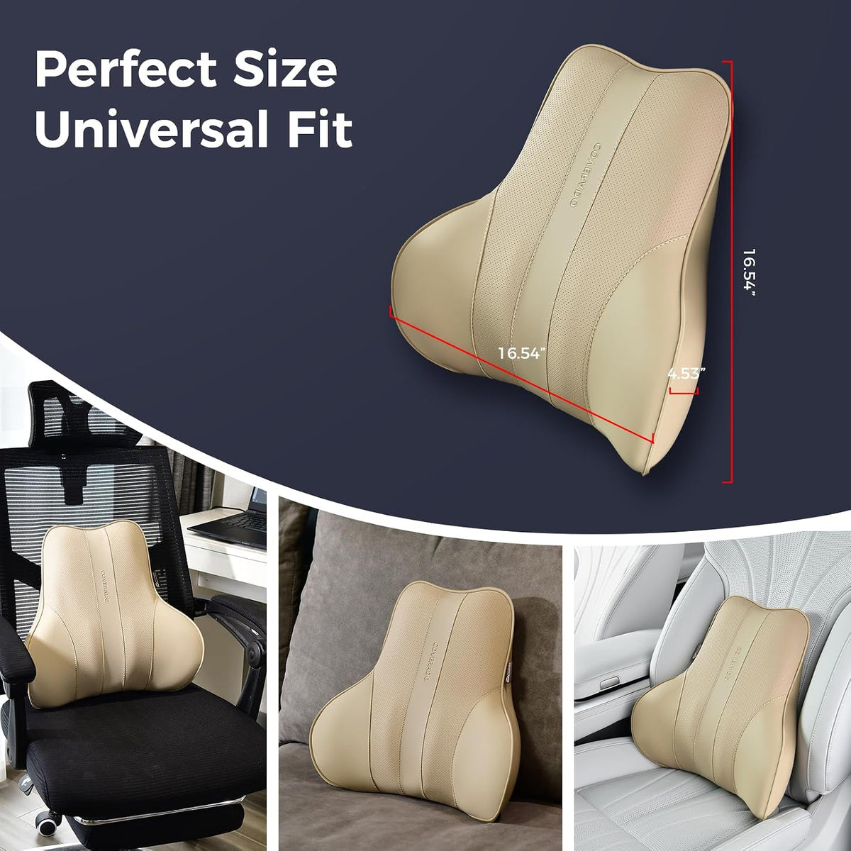 Coverado Lumbar Support Pillow for Car, Ergonomic Memory Foam Back Pillow for Office Chair, New Back Cushion for Pain Relief, PU Leather Car Lumbar Support for Driving Seat