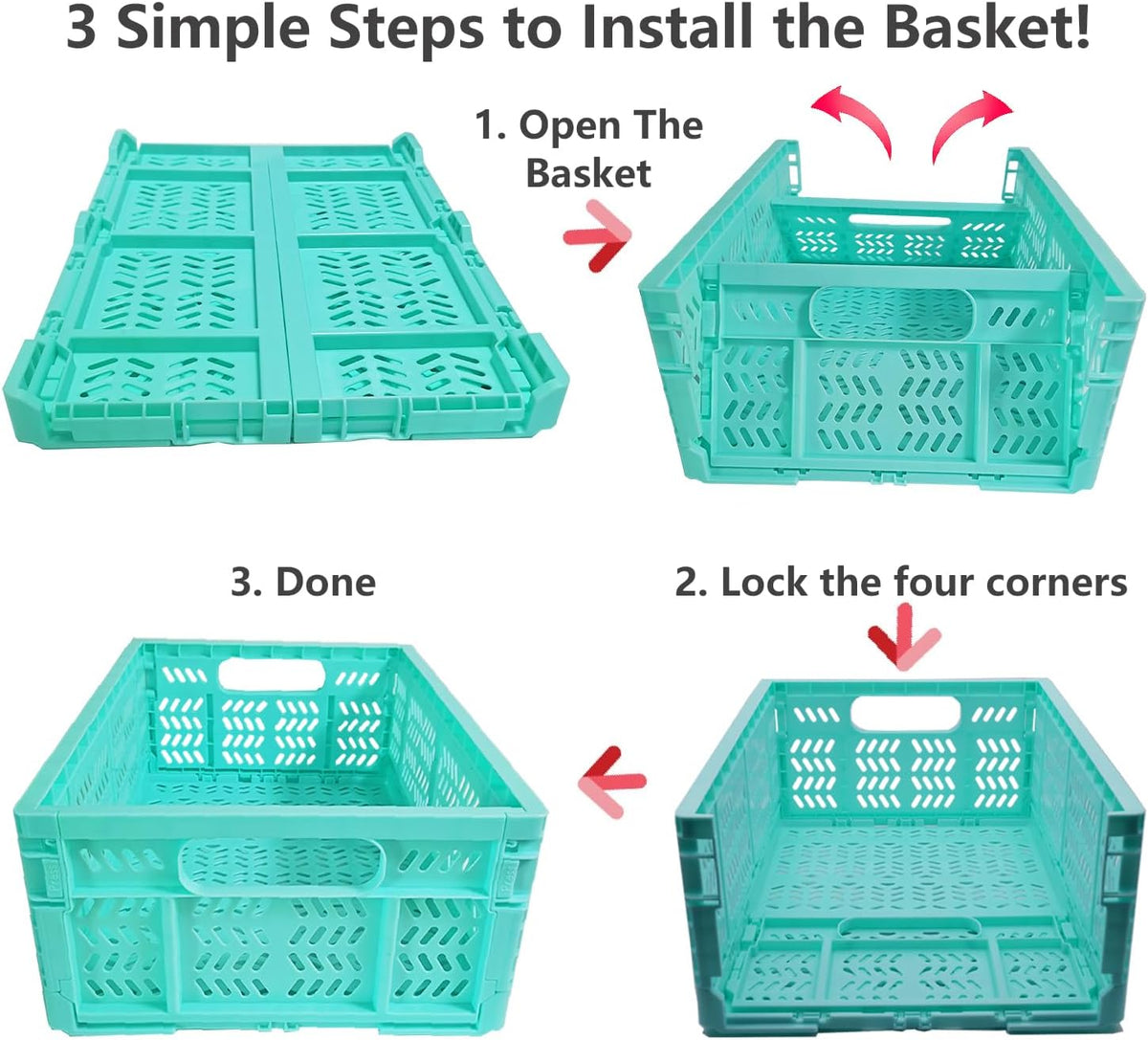 20L Folding Crate, 4Pack Plastic Storage Baskets Organizer for Home and Office,Collapsible Storage Crates for Home Office and Outdoor Organizer. (Mix Colors)