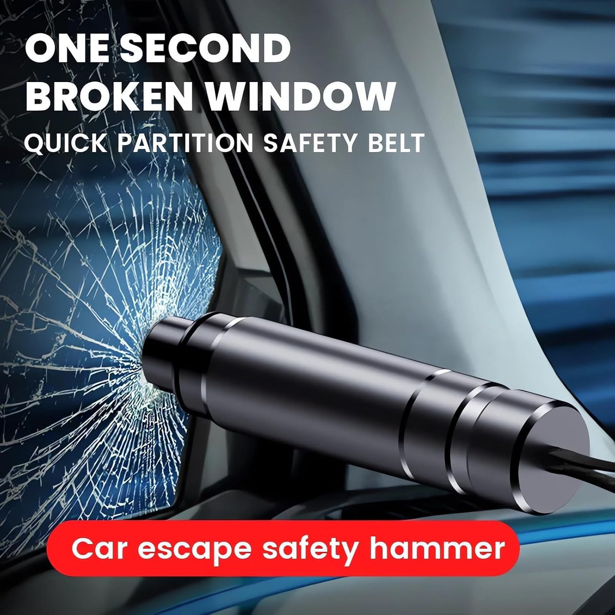 4 PCS Safe Hammer Car Escape Tool and Seatbelt Cutter, Safehammer Glass Breaker, Glass Hammer with Test Glass for Land and Underwater