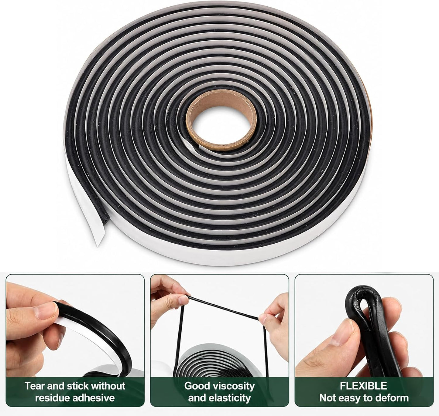 15FT Butyl Rope Butyl Rubber Sealant Tape for RV Car Headlamps Window Door Windshield, Black Waterproof Butyl Seal Tape- 3/8" X 15'(4.5m)