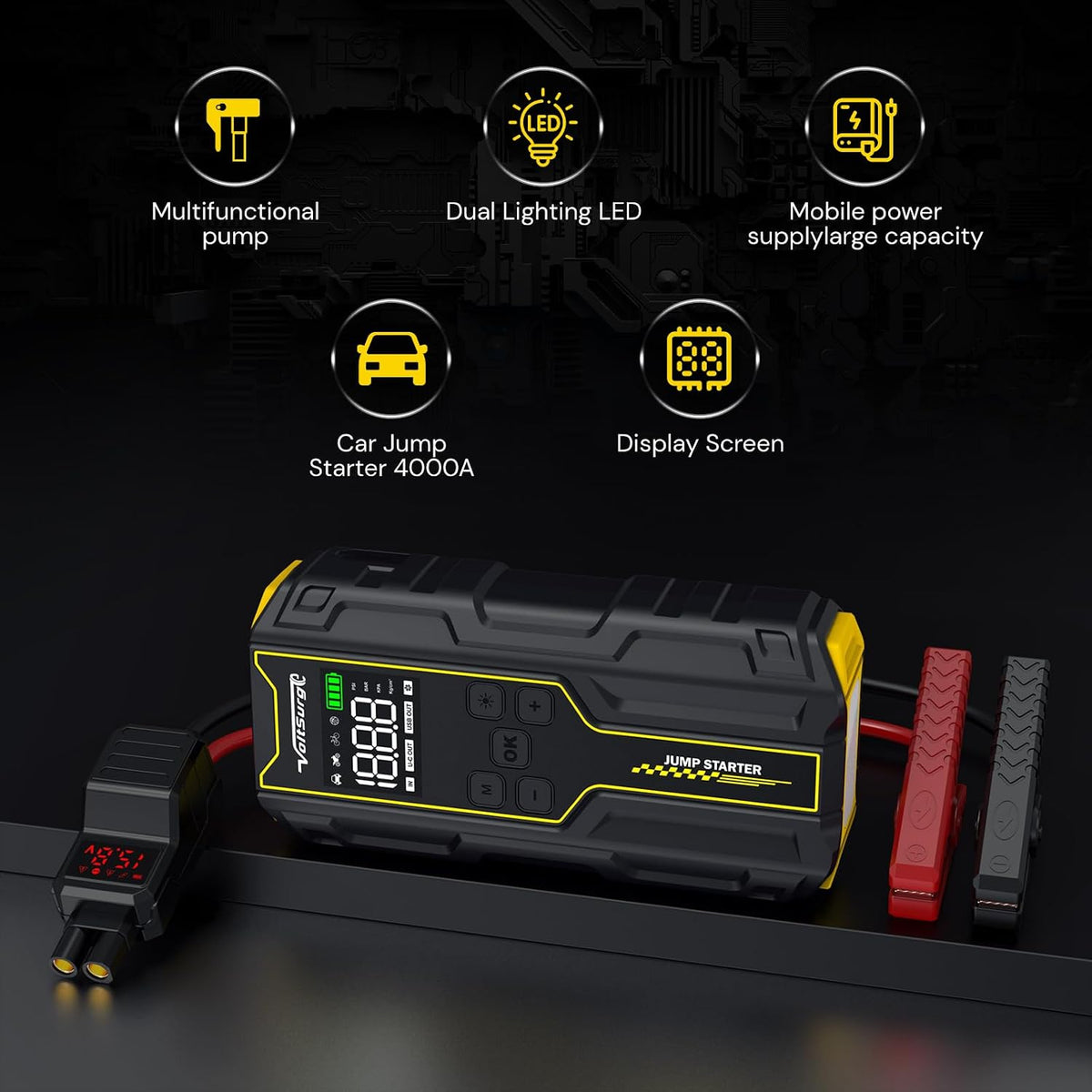 Car Jump Starter with Air Compressor, VoltSurge 6000A Peak 12V Battery Jumper Starter Portable Booster Pack, 150PSI Safe Jump Box with LED Light(Up to 10L Gas/8L Diesel Engine)