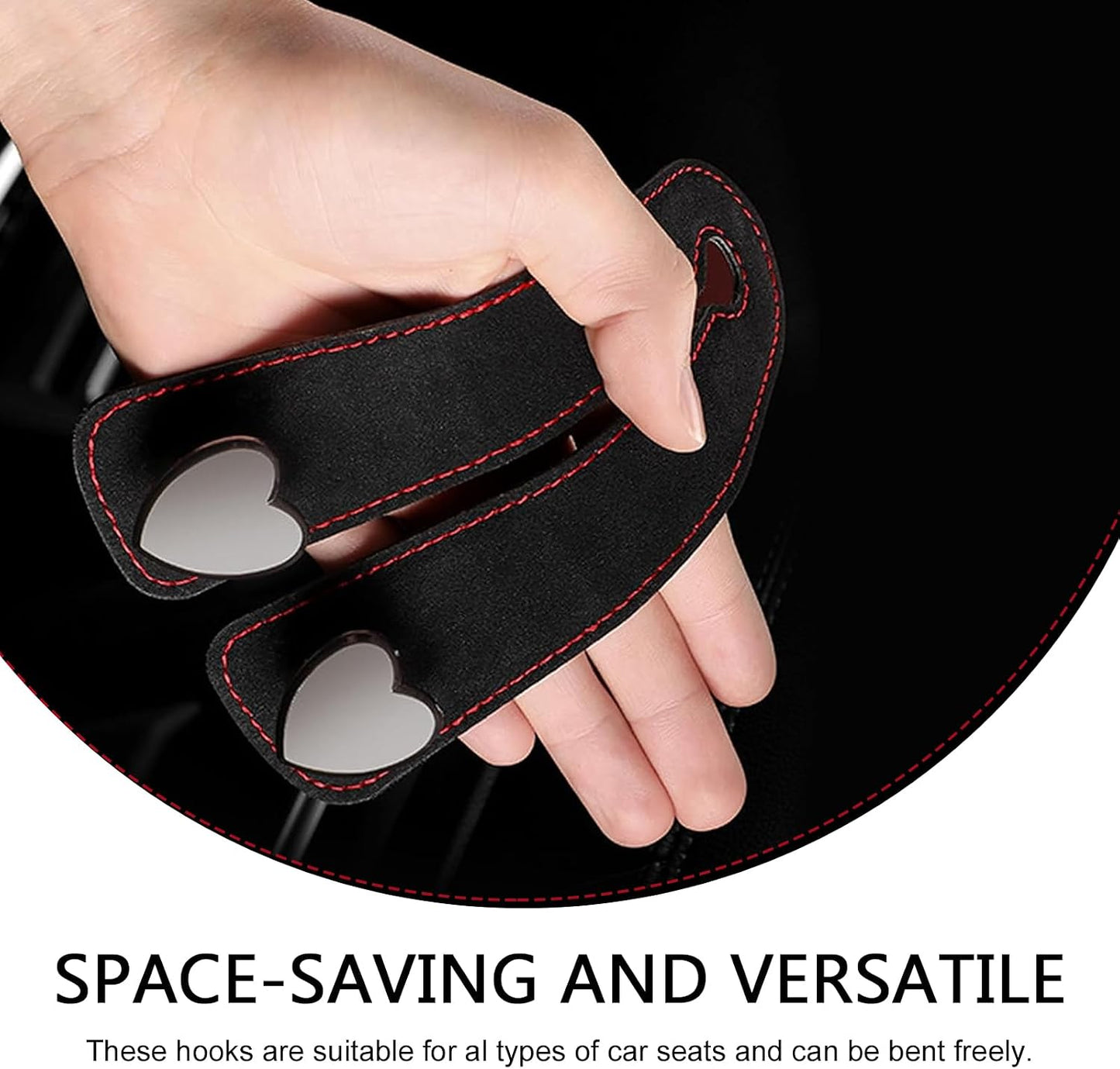 Car Hooks for Headrest, Luxurious Leather & Metal Multifunctional Anti-Slip Vehicle Hooks - Holds Bags, Umbrella, Wallet, Glasses | Universal Car Interior Storage Organizer (Black)