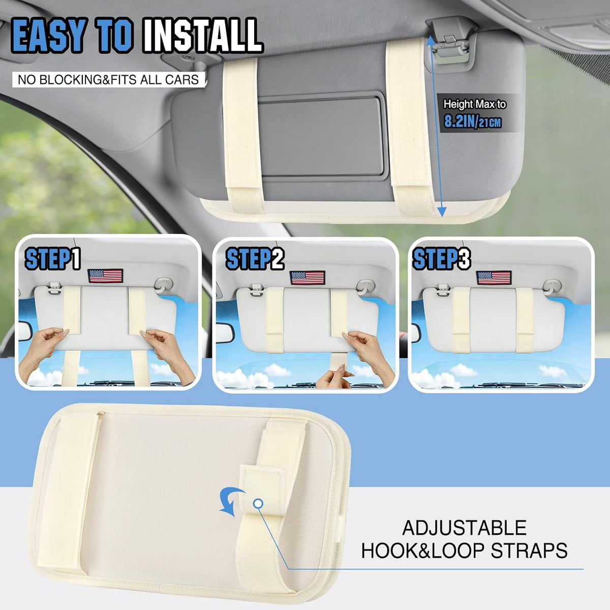 HUANLANG Car Sun Visor Organizer, Tactical Car Accessories with Zipper Storage Pouch, Glasses Clip Card Sleeve Pocket, Multi-Pocket Visor Organizer Fits Most Cars, SUVs, Trucks