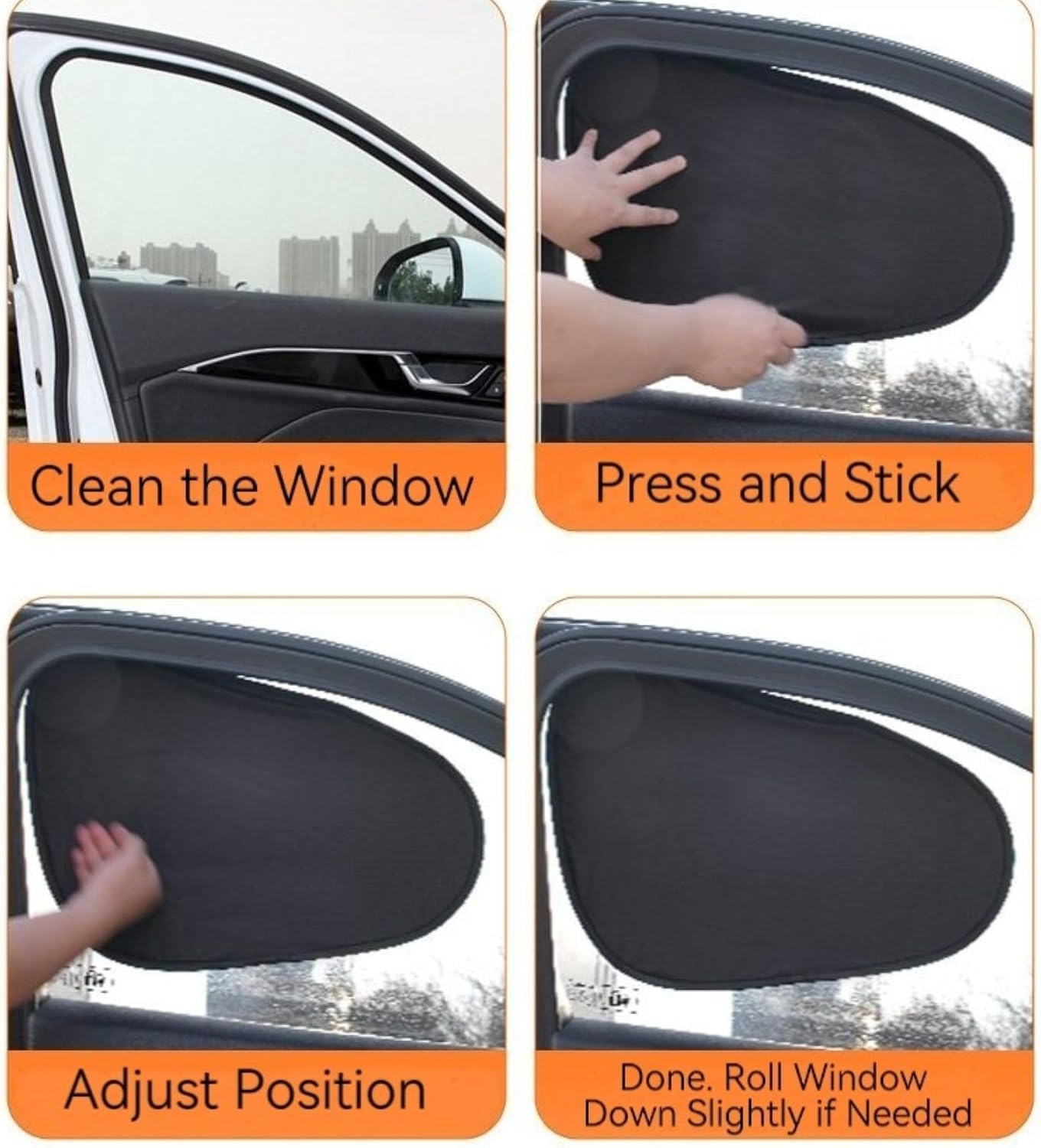MUSM Car Window Shade Static Cling Sunshade - 2 Pack | Blocks UV and heat. Static cling sticks to any glass. See-through edges keep mirrors visible. Folds small for easy storage.