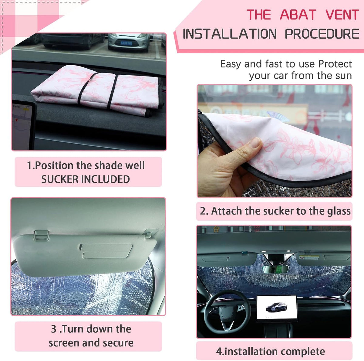 DaisyInner Pink Floral Car Windshield Sun Shade Cute Bow Cars Visor Front Windshield Sun Protector to Keep Cooler Vehicle Automotive Sunshade Interior Heat and UV Protection 55 x 27.6 Inch