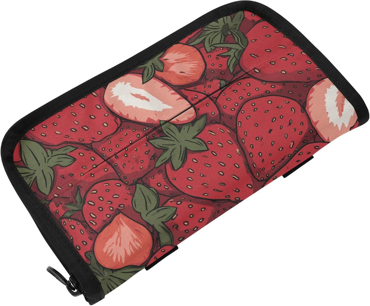 Car Tissue Holder Car Napkin Holder Car Tissue Box Dispenser Storage Case Sun Visor Mask Holder with Adjustable Straps Reusable Refillable Cartoon Red Strawberry