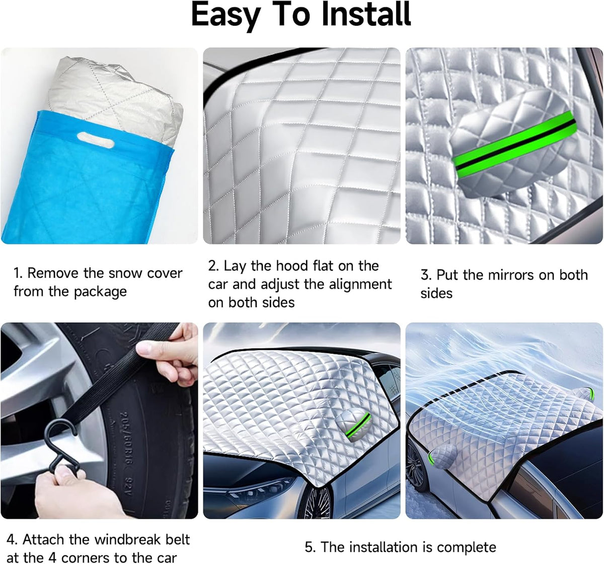 SANLIKE Car Windshield Snow Cover with Side Mirror Cover & 2 in 1 Brush