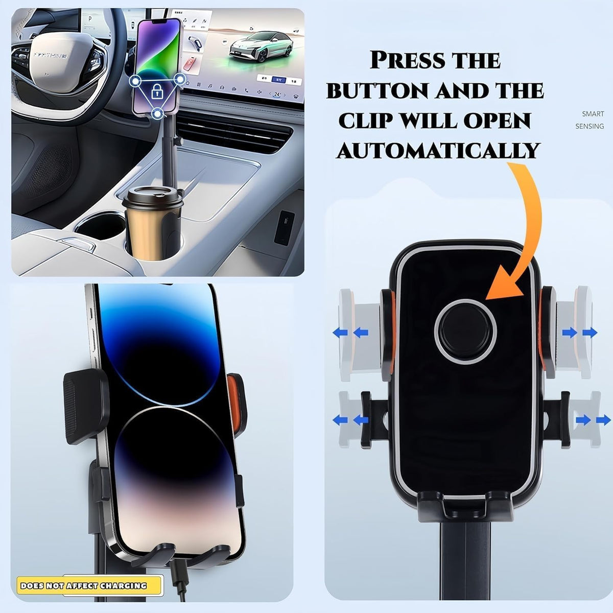 Upgrade Universal Cup Car Mount Stand Bracket Height Adjustable for All Phone Fit All Car Display Music Meeting Video Travel