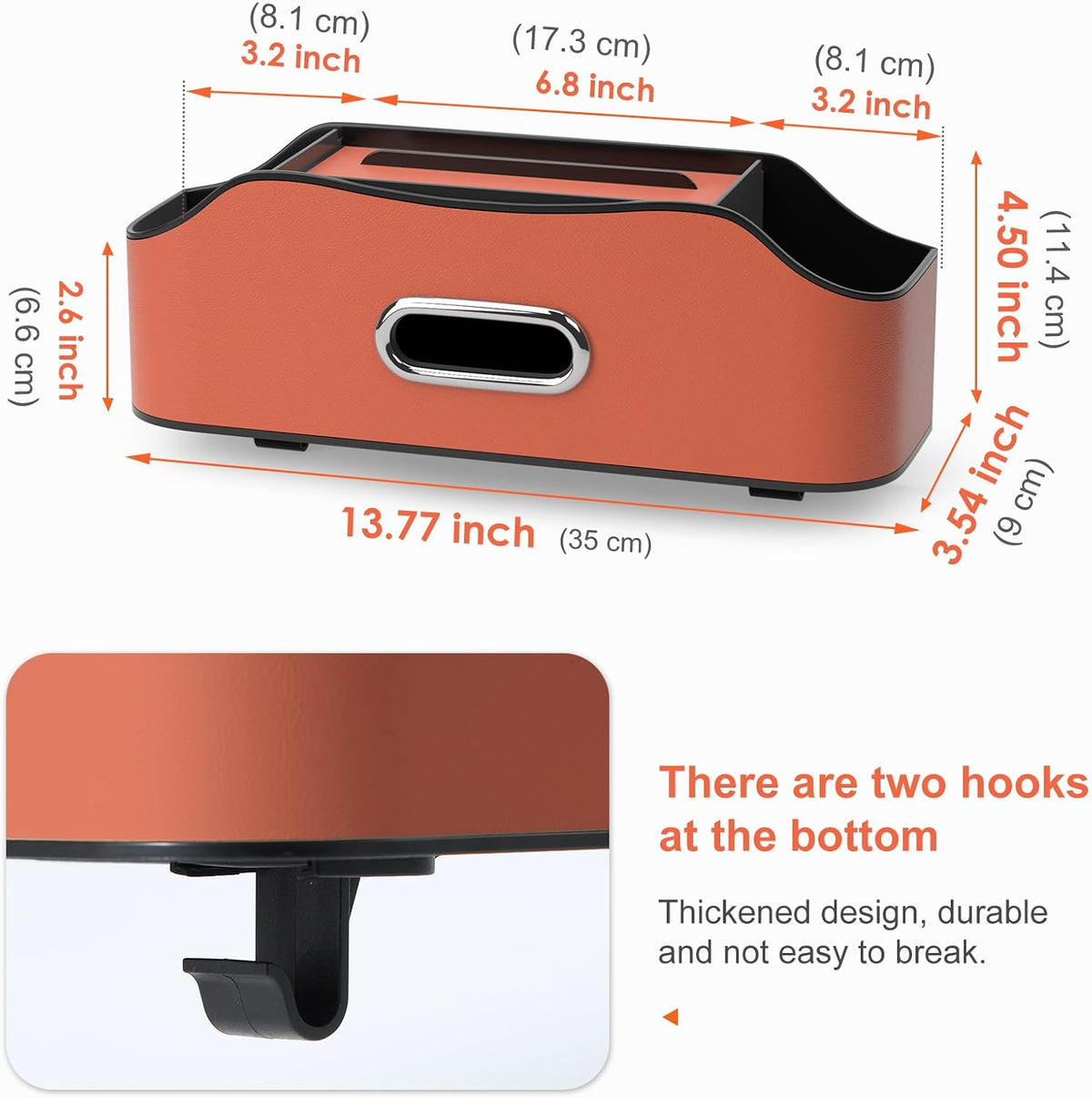 Back Seat Cup Holder for Car – Multifunctional Seat Back Organizer with Drink Holders, Tissue Box Storage & Hooks, Fits Headrest for Auto. (Orange)