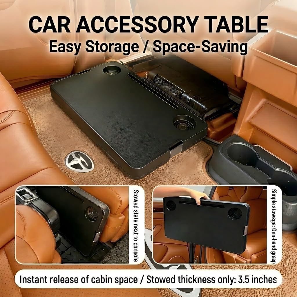 Car Desk for Laptop, Adjustable Car Seat Tray Table, 360° Rotating Multi-Function Travel Tray for Passenger &amp; Rear Seat, Portable Eating &amp; Work Station, Essential Road Trip Accessories