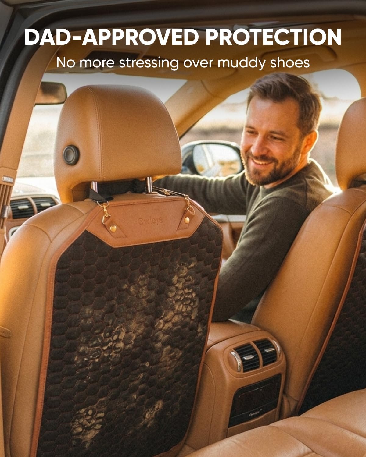 Owleys Kick Mat Back Seat Protector - Car Back Seat Cover for Kids Feet - Waterproof & Sturdy Protector for Upholstery from Dirt, Mud, Scratches and Stain (Hexy)