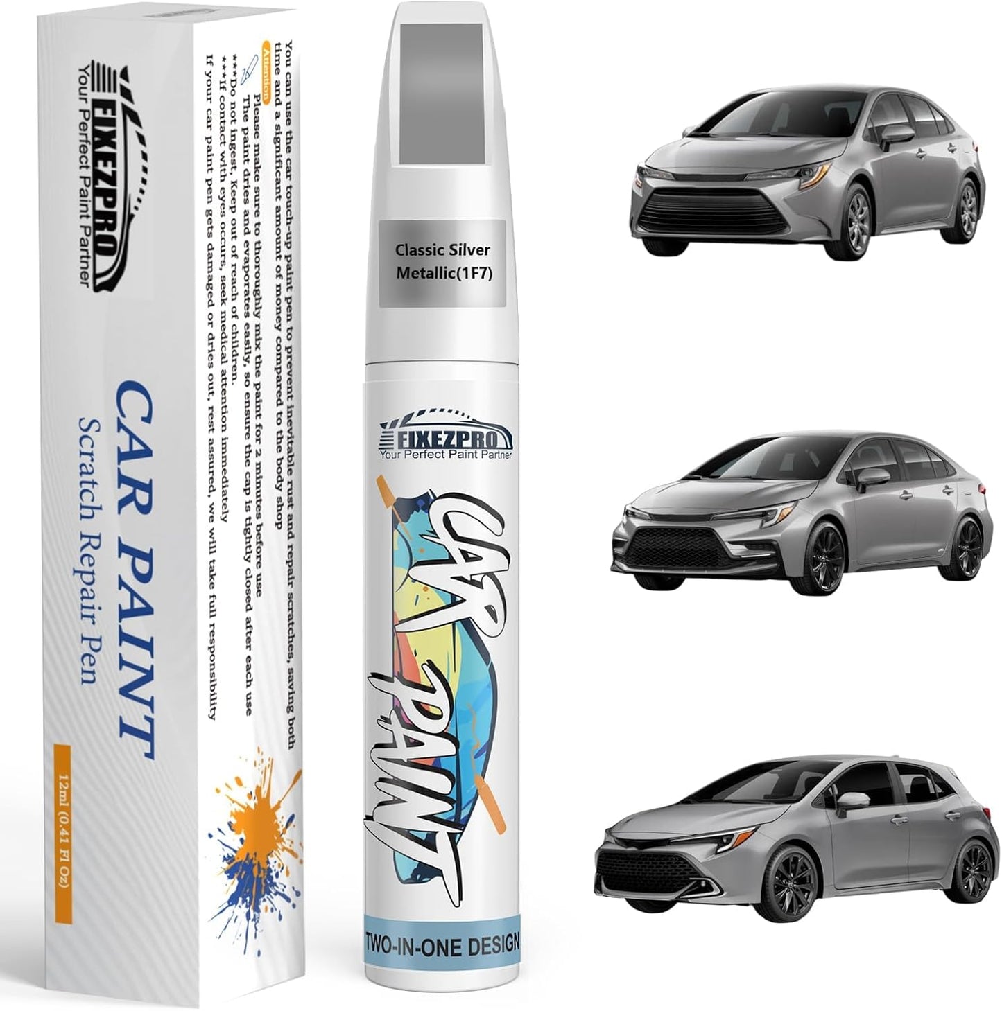 1F7 Classic Silver Metallic Car Touch Up Paint for Toyota, Color Match Auto Paint Repair Pen,Professional Car Scratch Repair Remover Pen Quick Drying, Easy to Use and Fix
