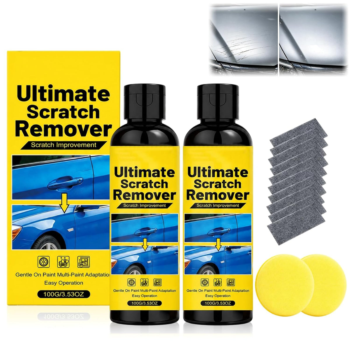 2PCS Car Scratch Remover,Car Scratch Repair Paste with Applicator Sponge,Quick Fix Removal Paste for Deep Scratches,Plastic Polish Scratchs Removers,Safe for All Paint Colors