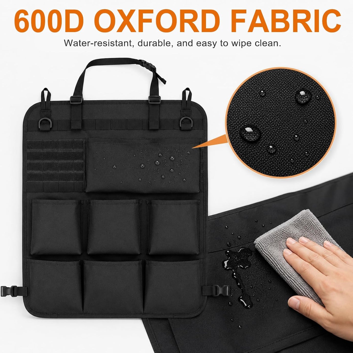Car Seat Back Organizer, Automotive Back Seat Organizer with 8 Pockets, Hanging Vehicle Backseat Storage Bag, Universal Travel Accessories for Car Jeep SUV Truck, Black