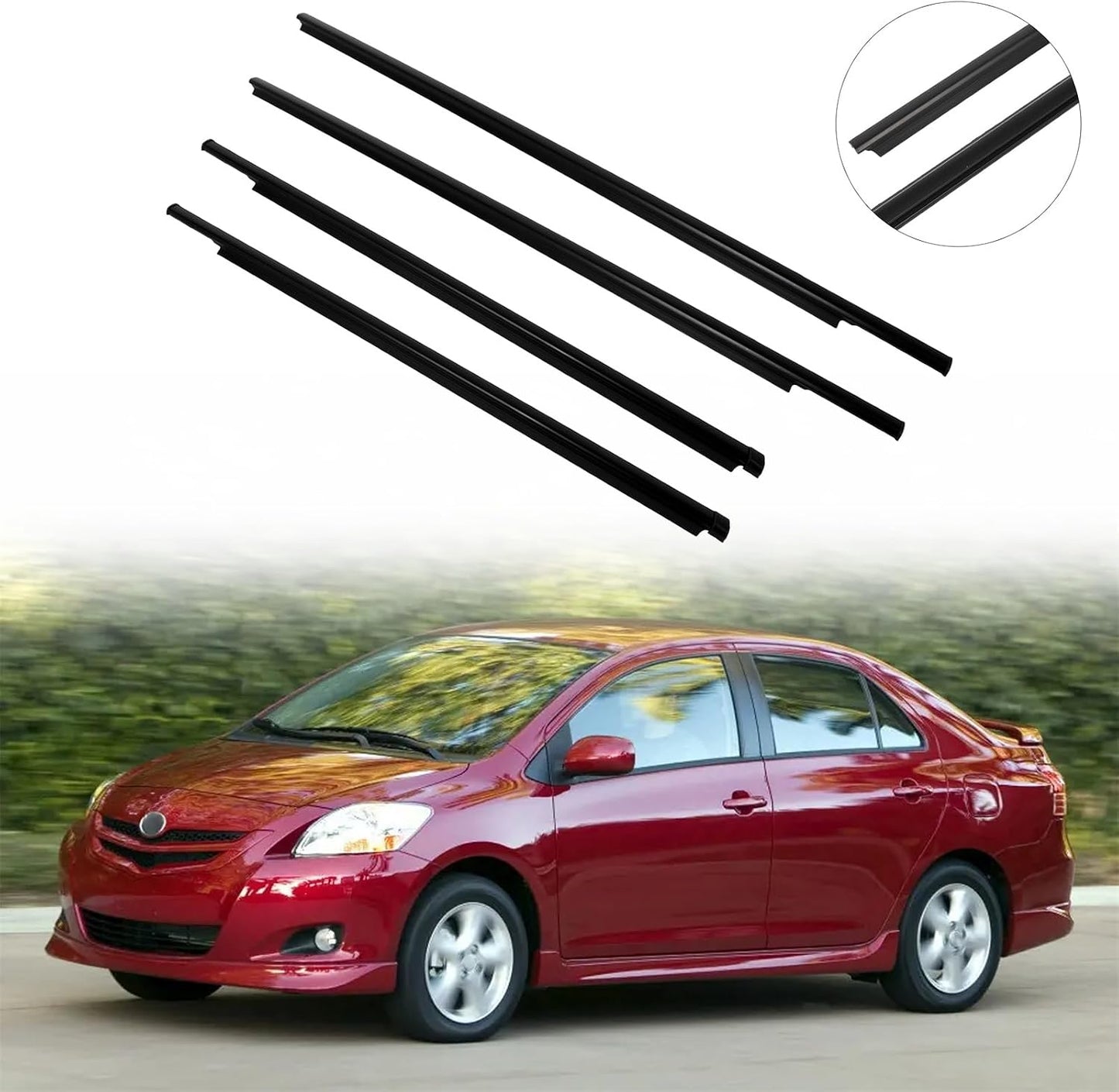 OCPTY 4PCS Car Outer Door Window Molding Trim Weatherstrip Window Seal Compatible with 2007-2016 For Toyota Yaris Sedan 4-Door, Replace 68160-52150,68180-52130,68210-52150,68230-52130