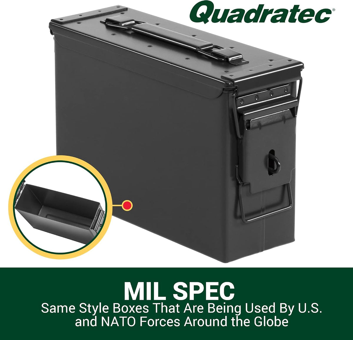 Quadratec 7.62mm Ammo Can, Black - Waterproof Ammo Box - Steel Ammo Storage Case - Fits Jeep Wrangler CJ YJ TJ JK JL & Gladiator JT - Overlanding, Tools, First Aid & Tow Recovery Gear Storage