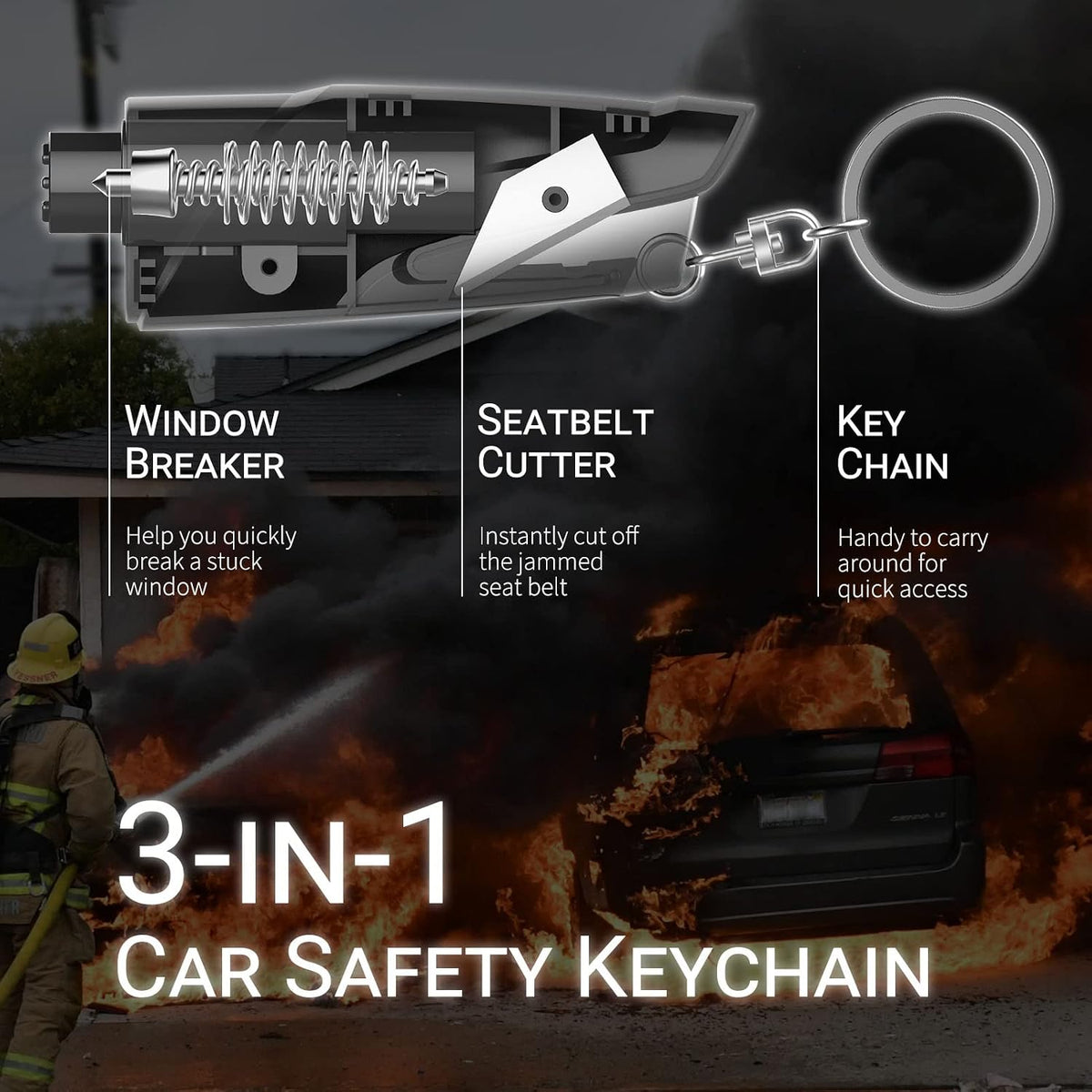 SINSEN Car Escape Tool and Mini Keychain Window Breaker Set, Glass Breaker and Seat Belt Cutter