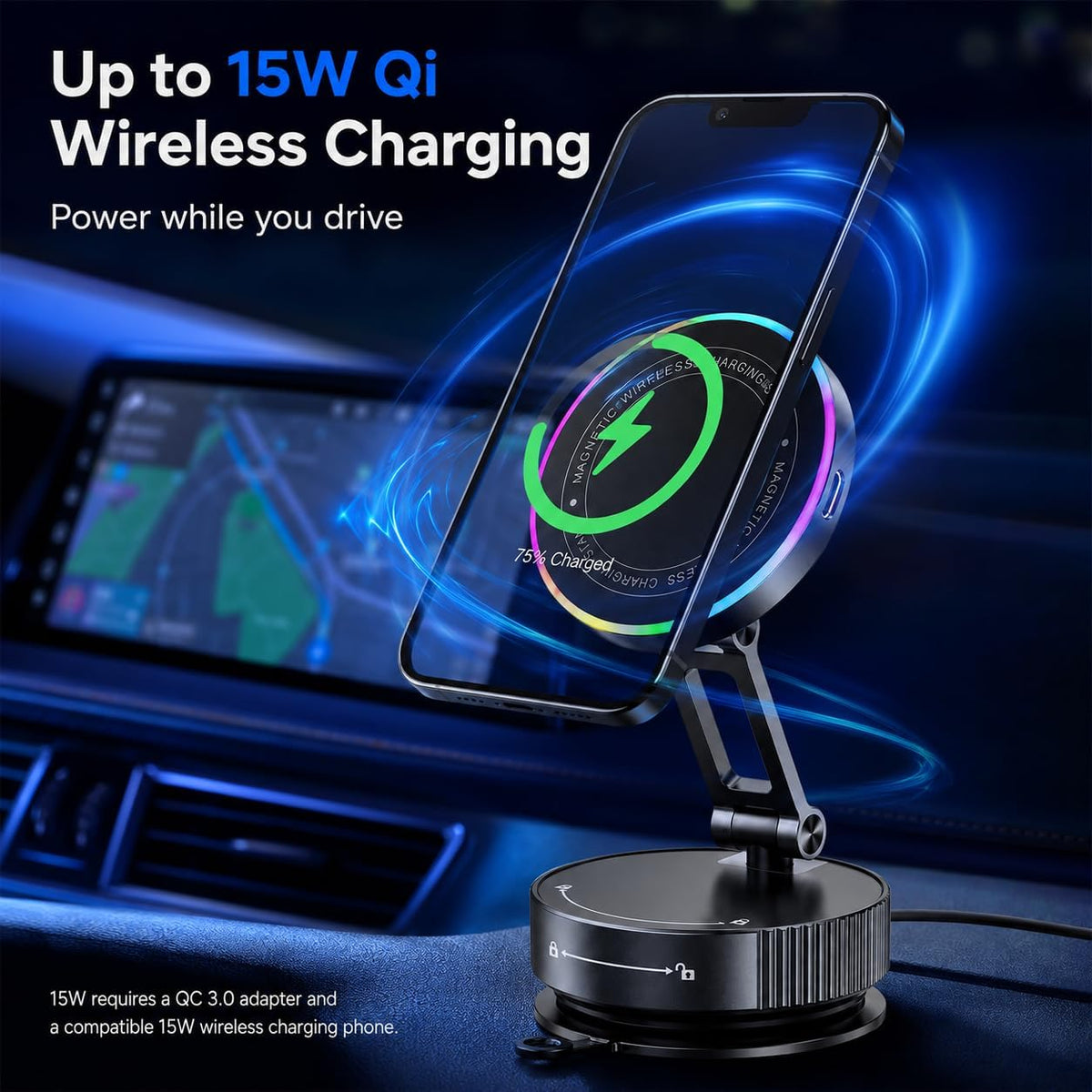 15W Wireless Car Charger Mount, Compatible with MagSafe