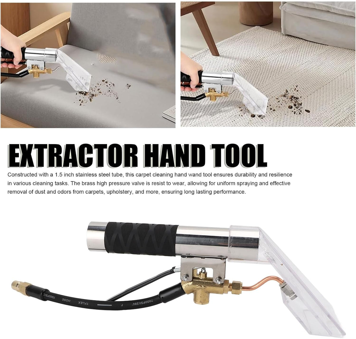Extractor Hand Tool, Stainless Steel Multifunctional High Efficiency Upholstery and Auto Detailing Tool Hand Wand for Carpet Cleaning Extractors