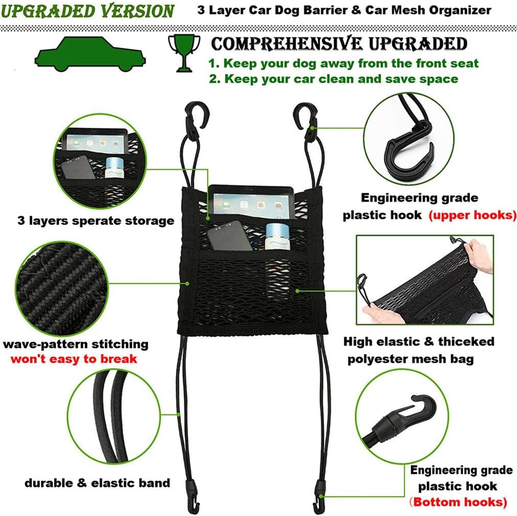 DYKESON Dog Car Net Barrier with Mesh Organizer, Pet Divider for Cars, SUVs