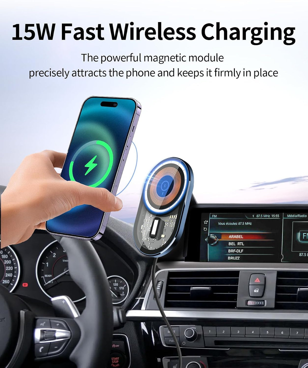 Wireless Charger Car Phone Mount for BMW 3-Series 2012-2018, 2-Series 14-21