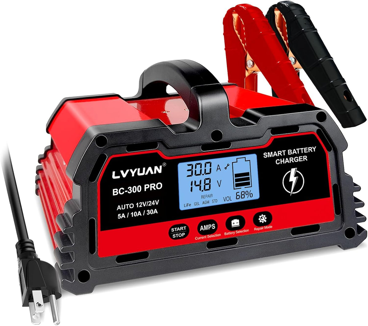 LVYUAN 20A Smart Car Battery Charger, 12V and 24V Automotive Charger