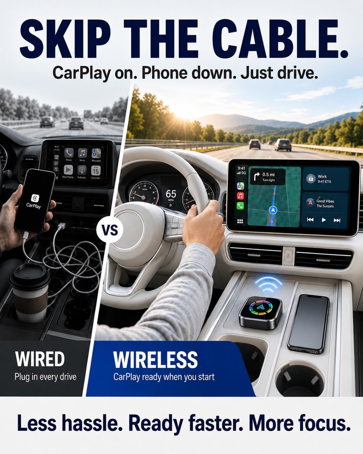 Wireless CarPlay Adapter,Car Play Wireless Adapter, CarPlay Car Adapter Dongle, Convert Factory Wired Apple CarPlay to Wireless, Ultra-Mini Plug & Play, Includes USB C & USB-A