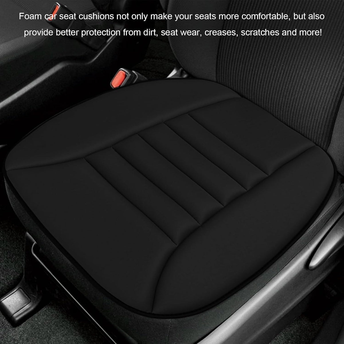 Sun Walker Car Seat Cushion, 1.2" Thick Memory Foam Auto Seat Protector Pressure Relief Pad, Nonslip Bottom Mat Comfort Driving Seats Cover for Truck SUV Sedan, Car Accessories (Black)