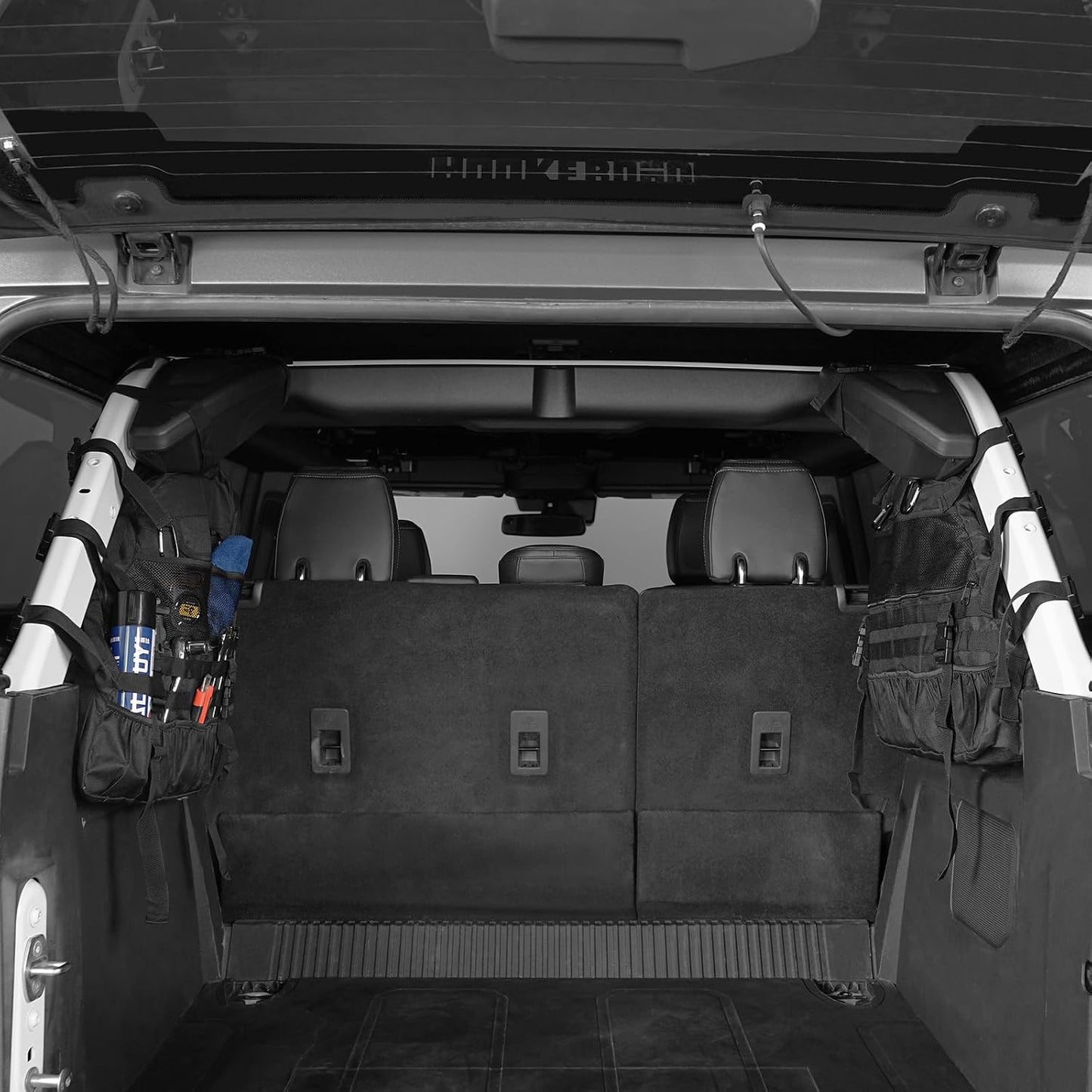 Hooke Road Bronco Roll Bar Storage Cargo Bag Rear Trunk Multi Pockets Cage Organizer for 2021 2022 2023 2024 2025 2026 Ford Bronco 4-Door Interior Accessories (Exclude Bronco Raptor & Sport)