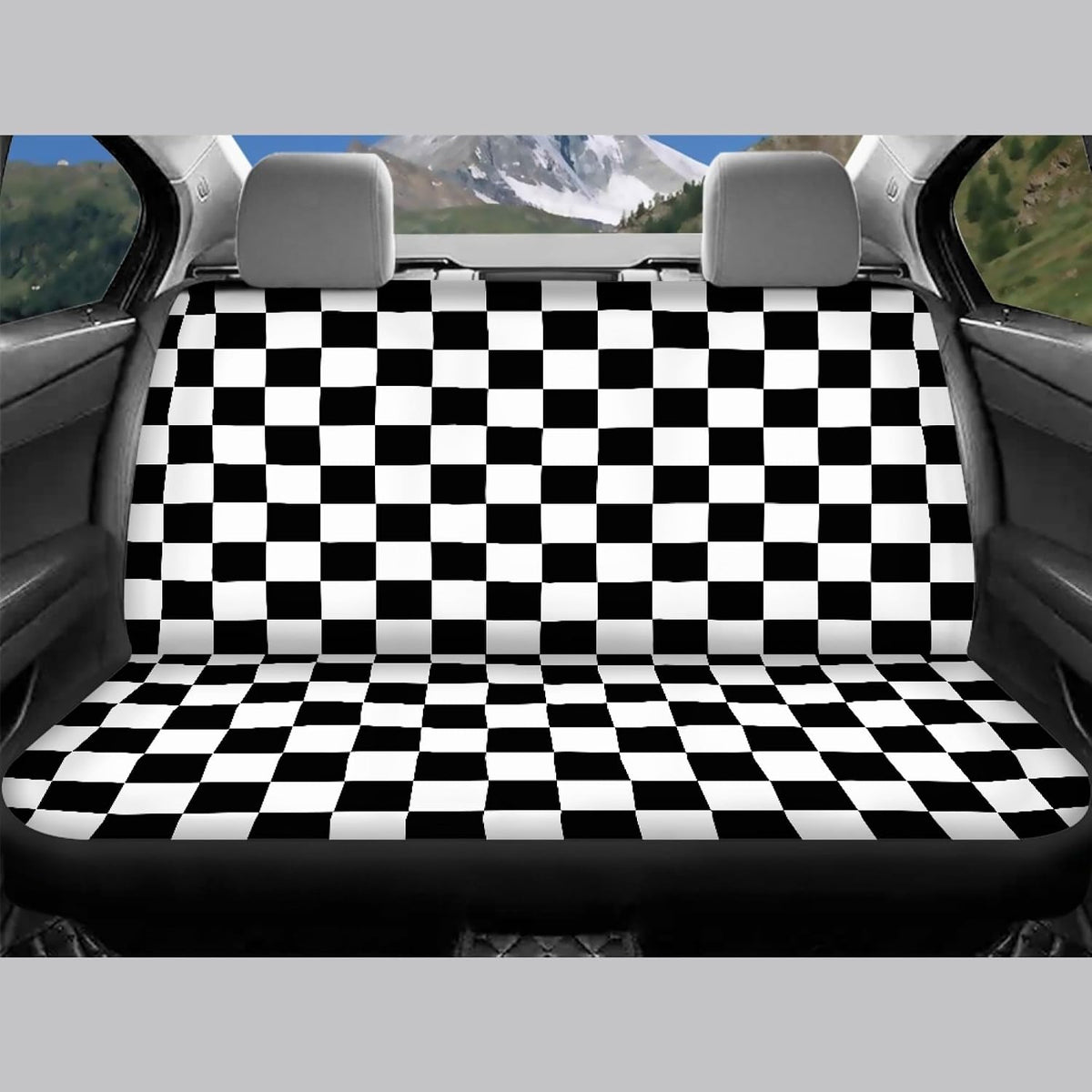 Checkered Car Seat Covers Full Set,Geometric Plaid Pattern Black White Car Racing Sports Chessboard Vehicle Front Rear Bench Cushion Protectors Auto Interior Accessories Universal for Trucks