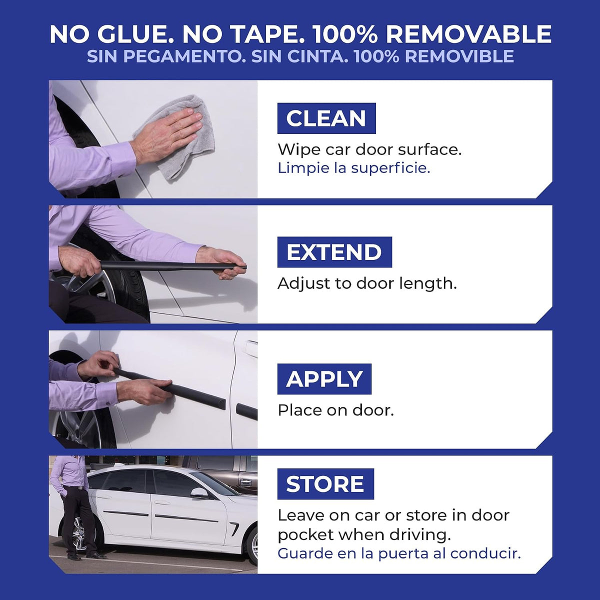 Dent Prevent Magnetic Car Door Protector Strips – Removable Guard to Prevent Dents, Dings & Scratches on Metal Vehicle Doors, 2-Strip Set, Matte Black