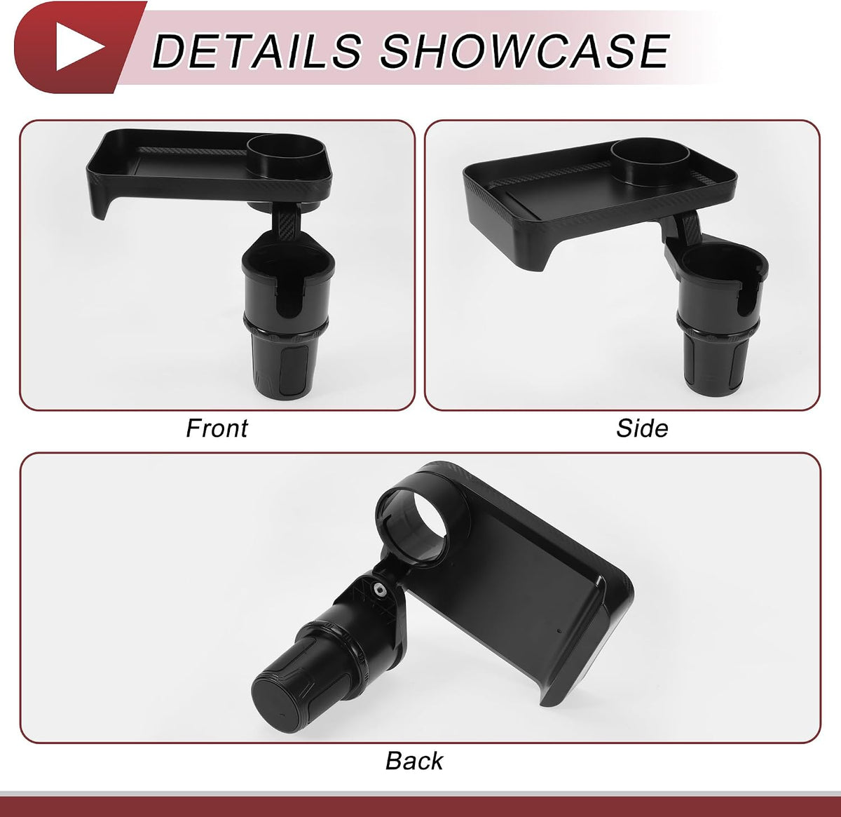 1 Pcs for Most Vehicles Car Cup Holder Expander with Attachable Tray 360° Rotating Additional Cup Holder Extender 138x74x60mm Matte Black ABS