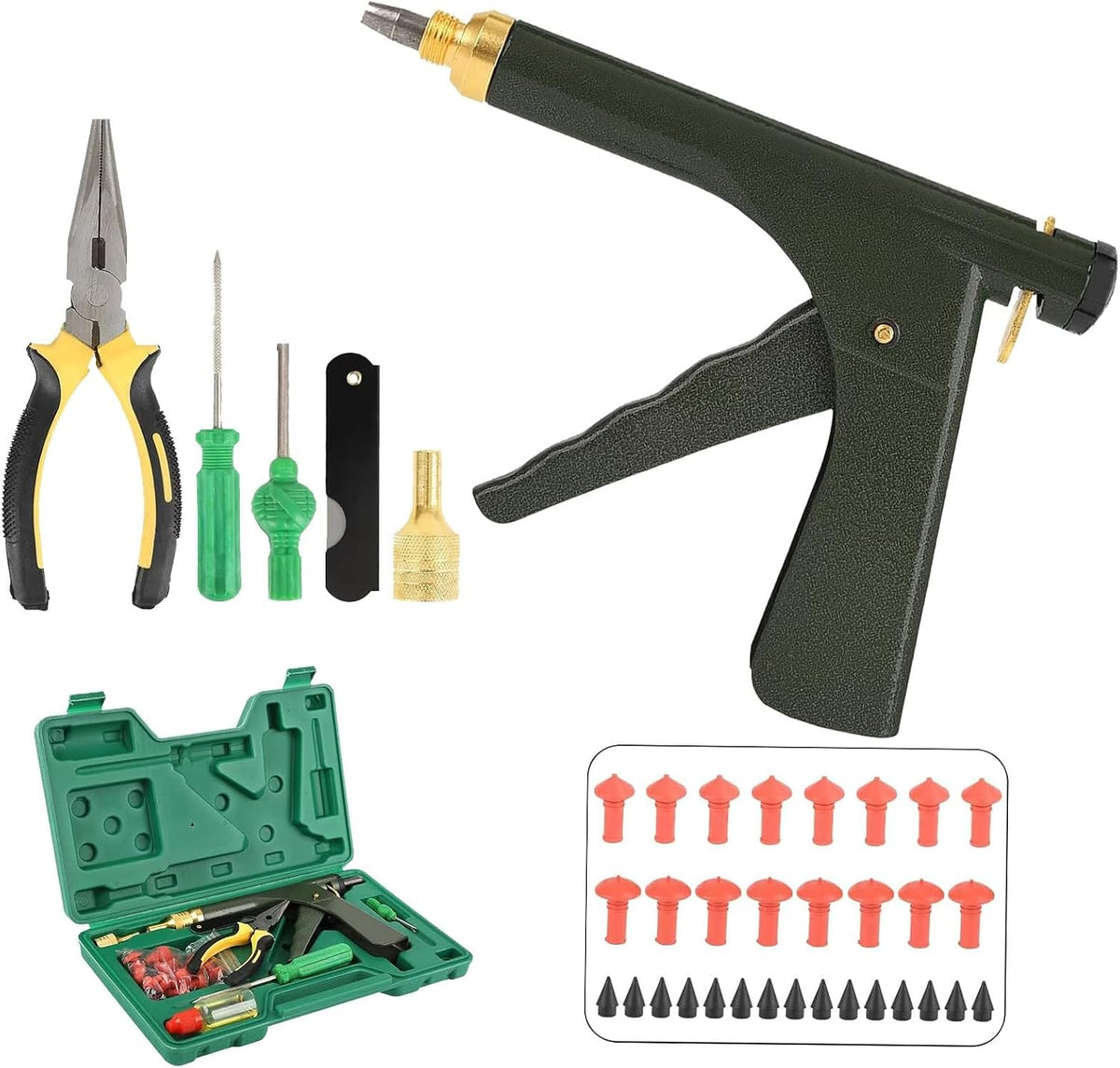 Motorcycle & Car Tire Repair Kit with Plugs Universal Tire Repair Tools for Punctures & Plug Flats Includes Mushroom Plug & Rubber Nail Kit for Motorcycle, Car, ATV, Tractor, Trailer, ARB