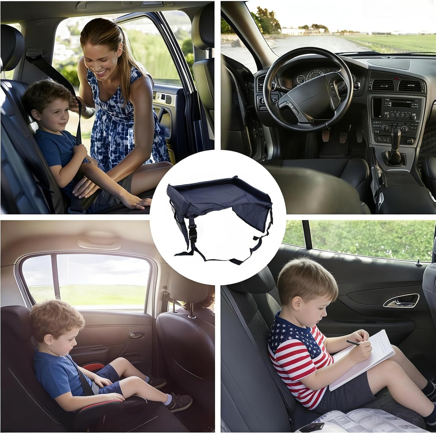 Kids Travel Tray for Car Seat - Toddler Road TripEssentials with Drawing Kit, Lap Desk Organizer for Car &Airplane