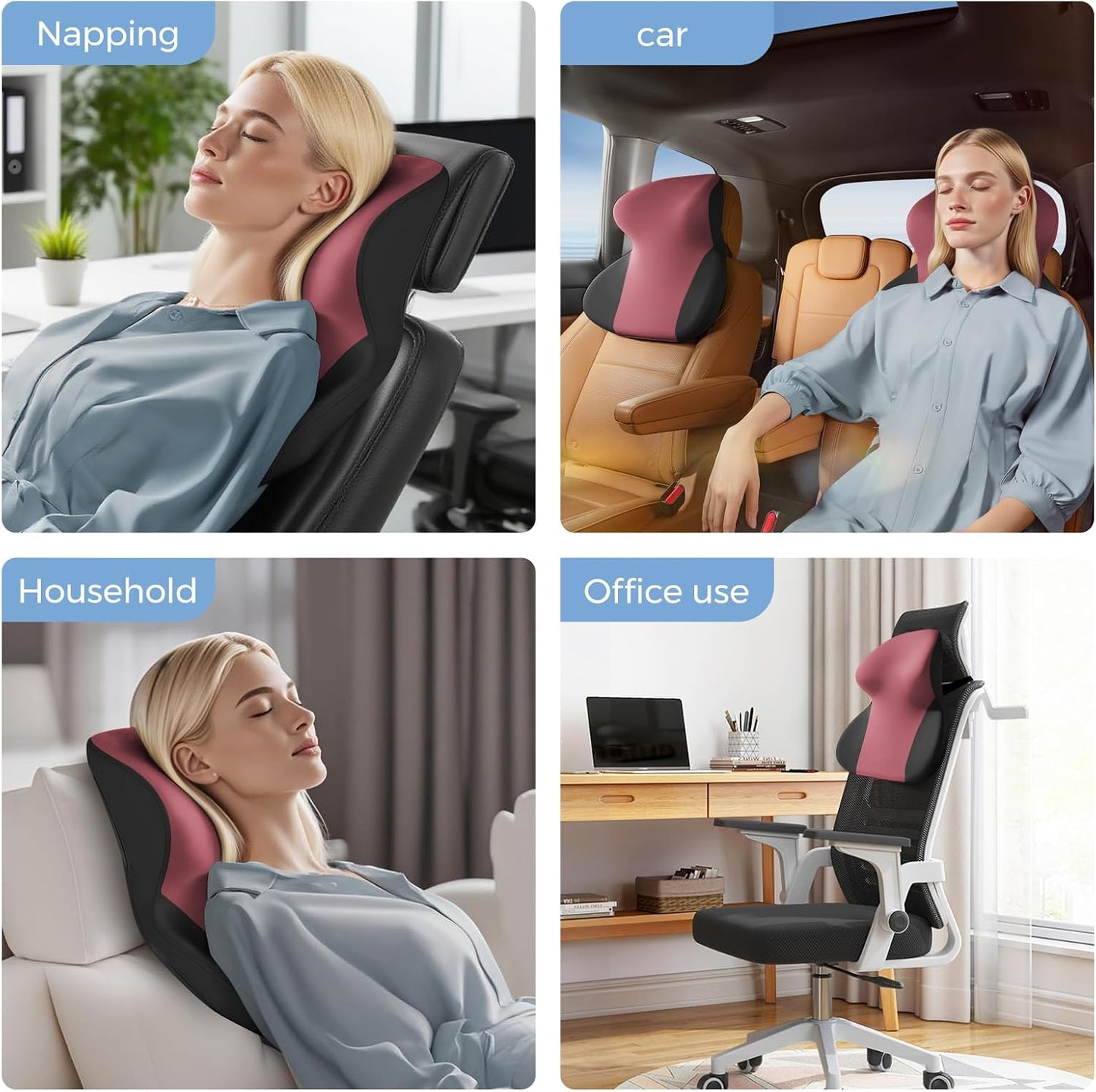 BEBAS Car Headrest Pillow, Ergonomic Neck Pillow with Memory Foam, Enlarged Surface for Head Neck Shoulder Support, Breathable Removeable Car Seat Pillow for Pain Relief(BlackRed, 1 Pack)