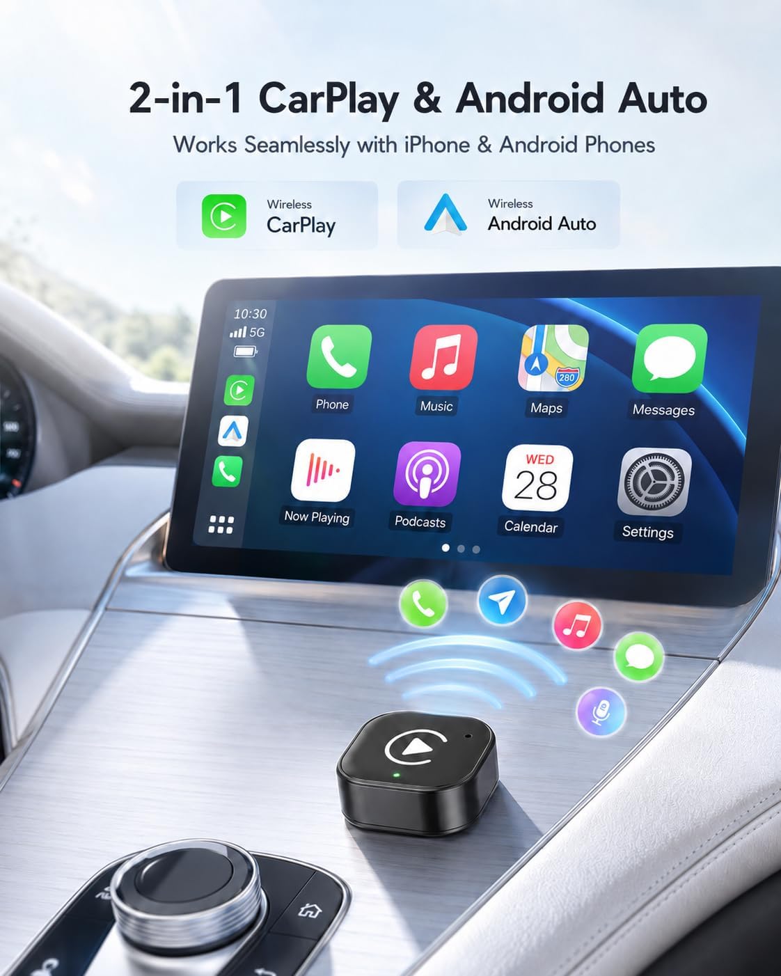 Wireless CarPlay Adapter USB C, Compact Android Auto Dongle