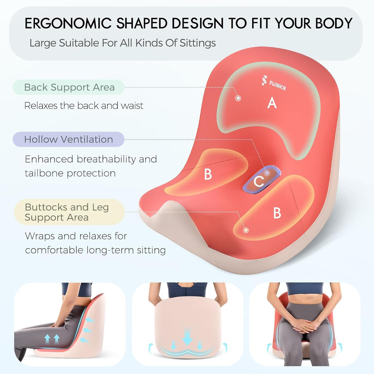 Car Seat Cushion and Lumbar Support Pillow, Larger Memory Foam Seat Cushion, Ergonomic L-Shaped Design Cushion for Back Pain Relief, Non-Slip Driving Cushion for Car, Office, Truck, Gifts for Mom-Pink