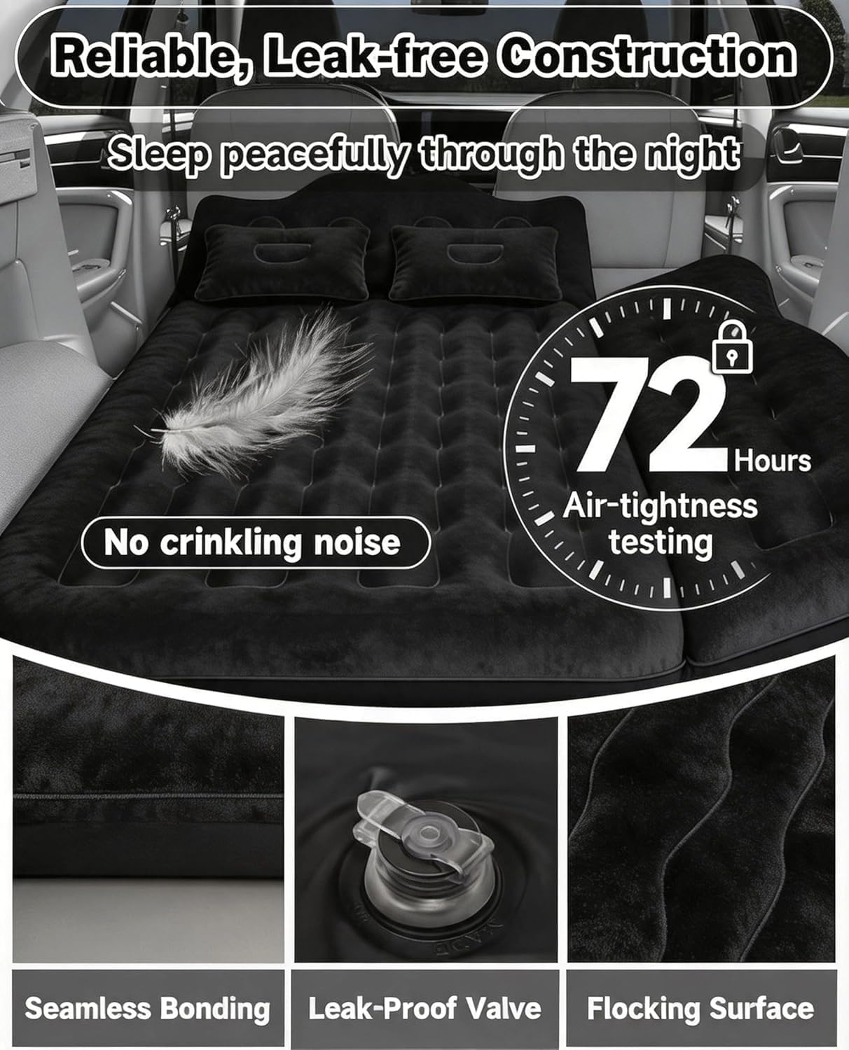 Umbrauto Car Air Mattress Backseat| Inflatable Truck Back Seat Camping Airbed for SUV Rear Seat, Blow Up Sleeping Travel Bed for Van Trunk with Pump & Pillows
